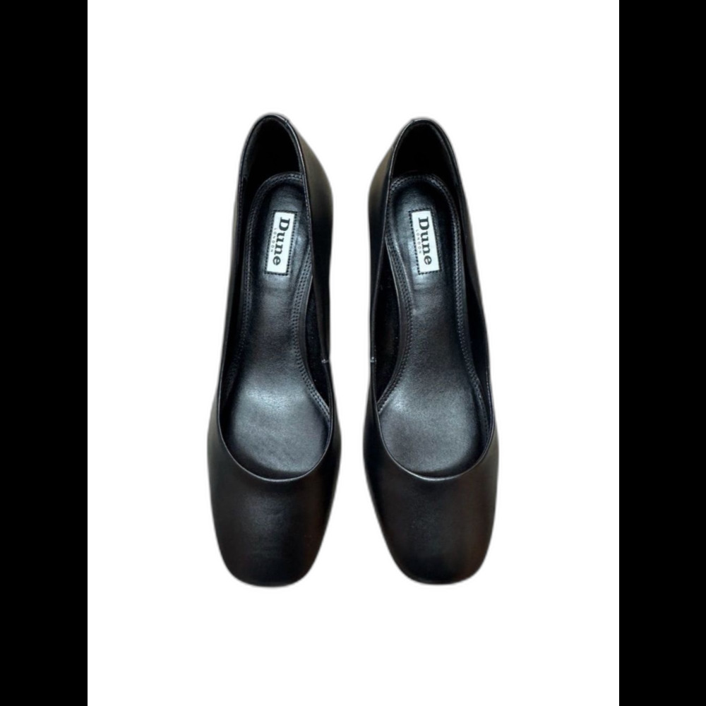 Dune London Assure Court Pump Black Metal Plate Block Heel EU 39